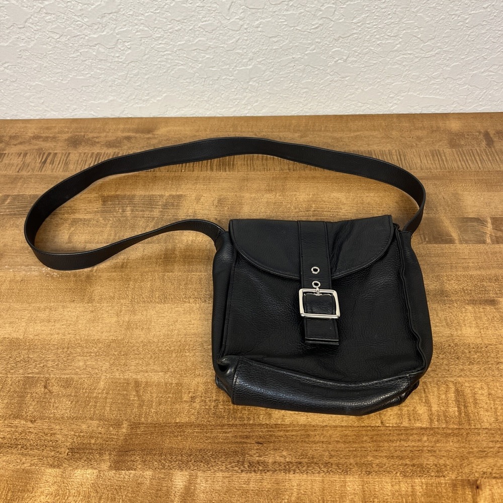 Vintage Fossil 1954 Pebbled Black Leather Shoulder Bag‎ Crossbody Purse